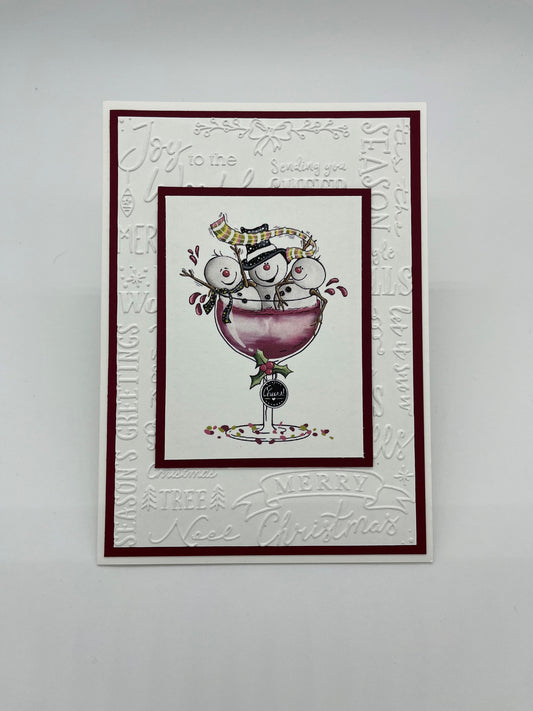 Three Snowmen swimming in Wine Card