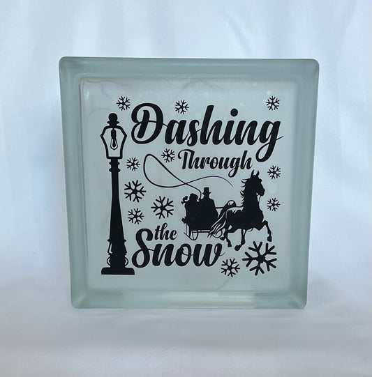 Dashing Through the Snow Glass Block