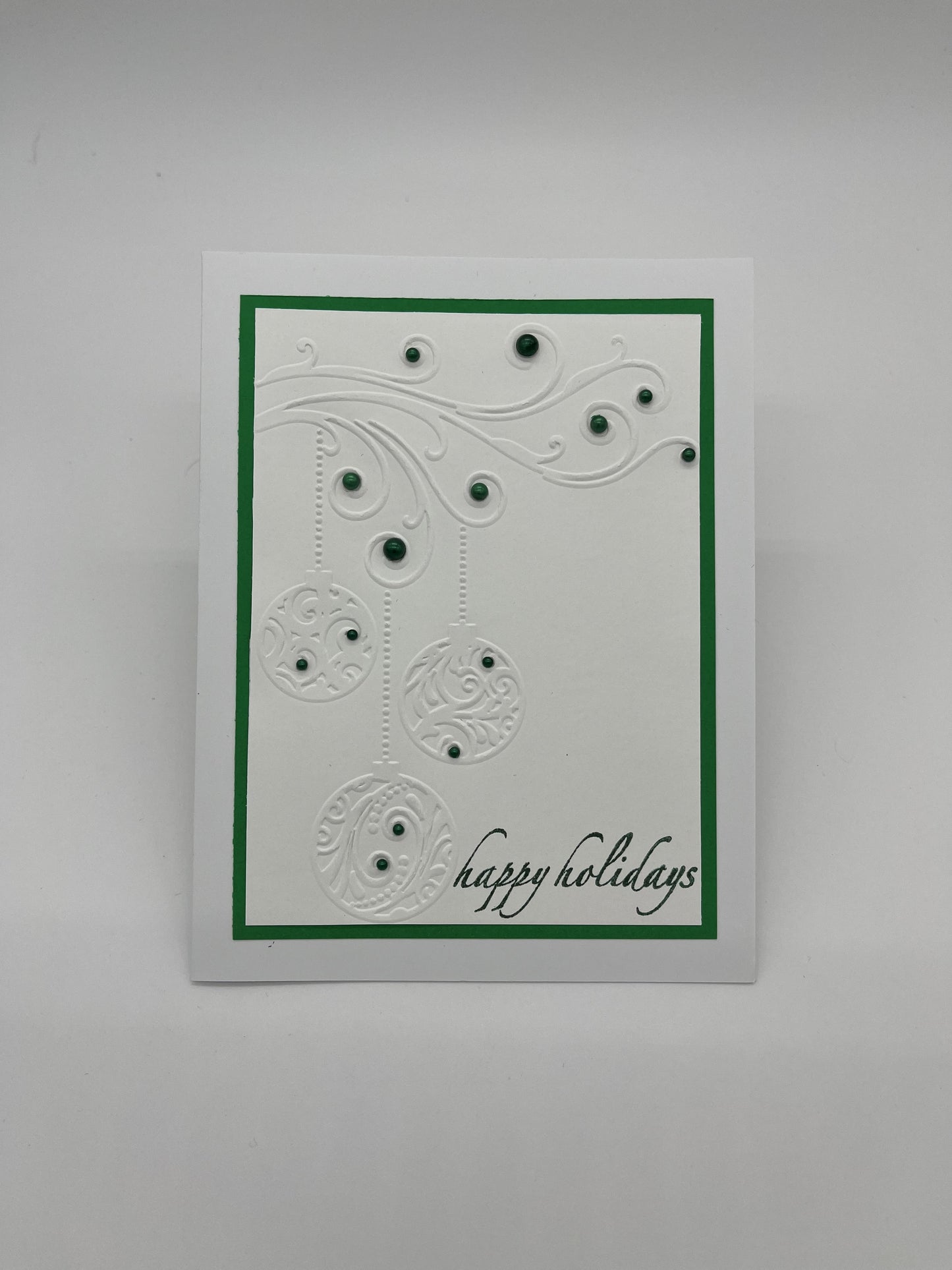 Embossed and Beaded Holiday Card - Green