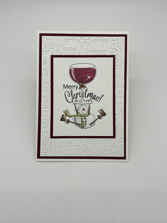 Merry Christmas Snowman and Wine Card