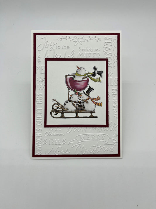 Snowmen Wine and Sled Card