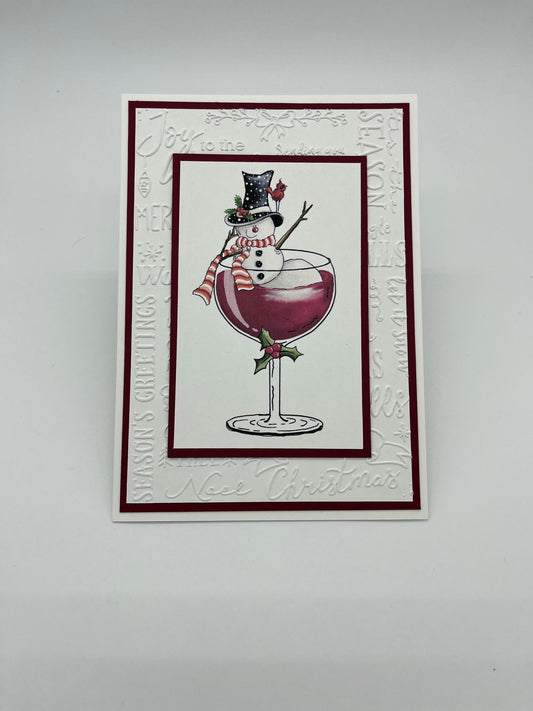 Snowman Swimming in Wine Card