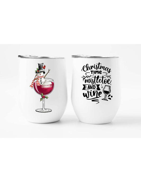 Wine Tumbler - Christmas Time Mistletoe and Wine